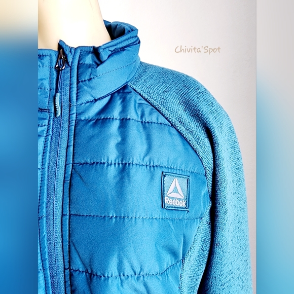 🆕️🏷 Reebok Quilted Sweater Fleece Jacket - Ovean Blue -M - Picture 6 of 12